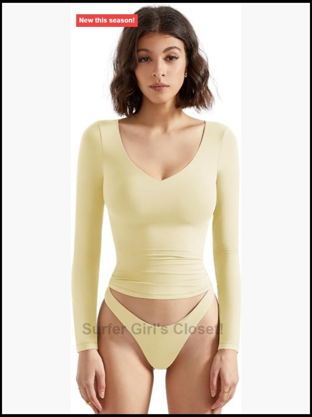 Women's Double Lined V Neck Crop Tank Top Long Sleeve Basic Tee 76% Polyamide